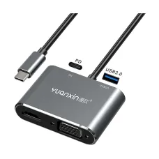 Yuanxin X-3402 Type-C Male to HDMI VGA USB PD Female Converter
